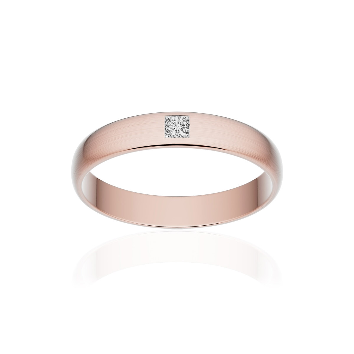 Alliance or 750 rose brossé demi-jonc 3,5mm diamant princesse