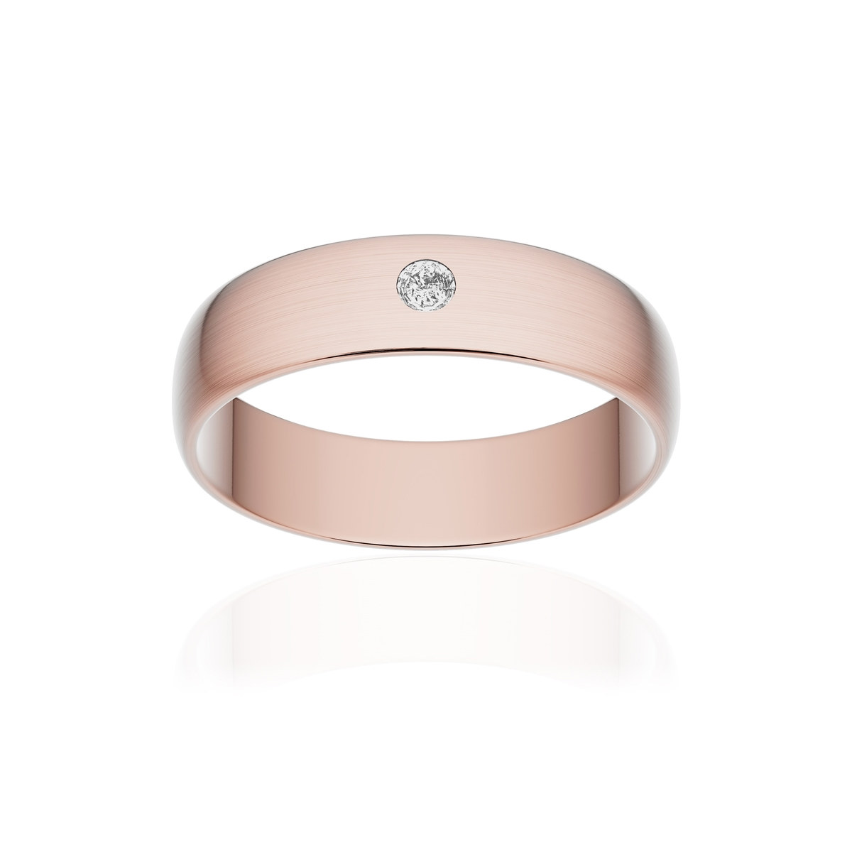 Alliance or 750 rose brossé demi-jonc 5mm diamant brillant