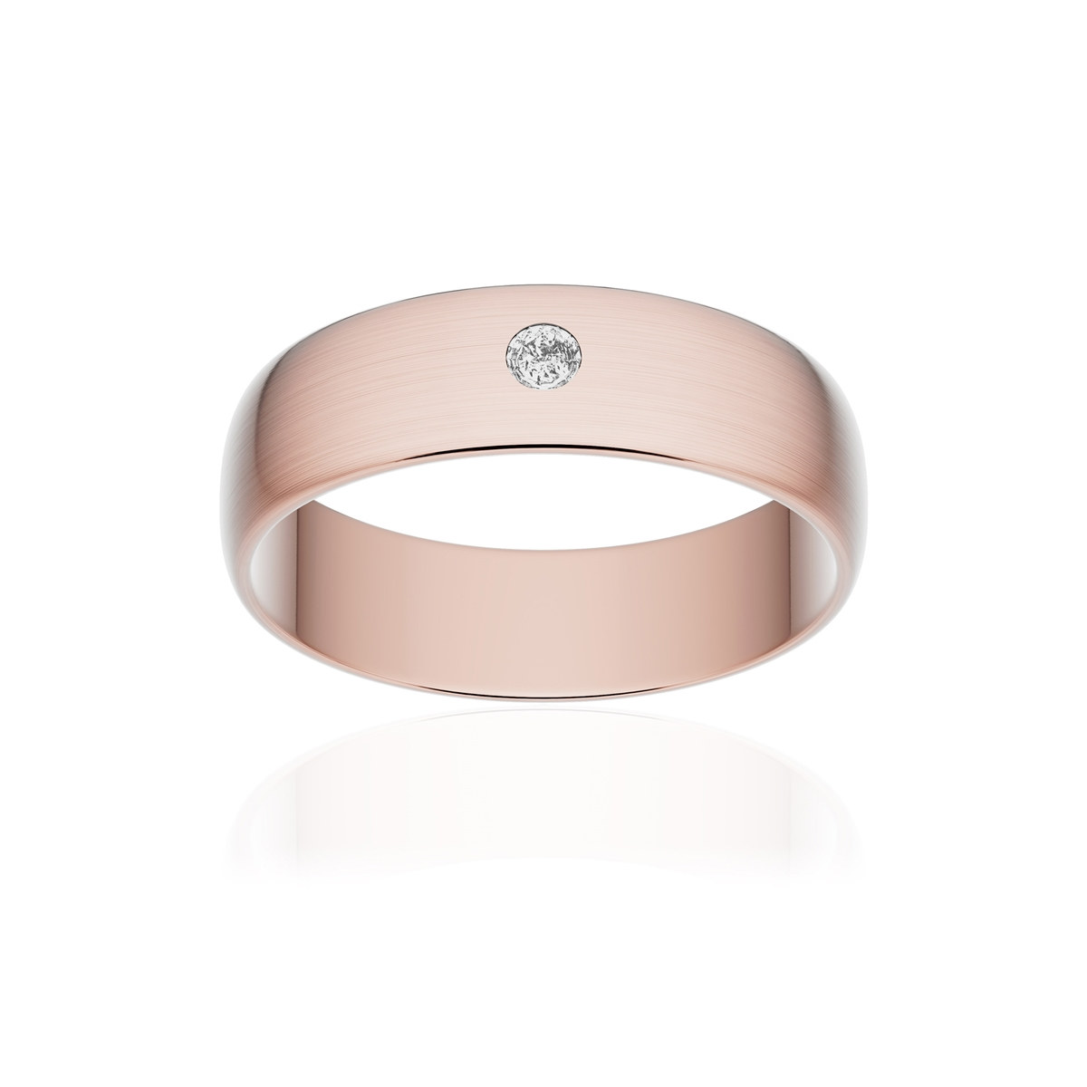 Alliance or 750 rose brossé demi-jonc 5,5mm diamant brillant