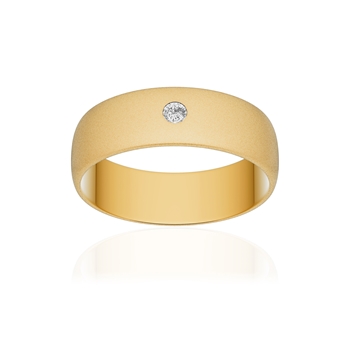 Alliance or 750 jaune sablé demi-jonc 6mm diamant brillant