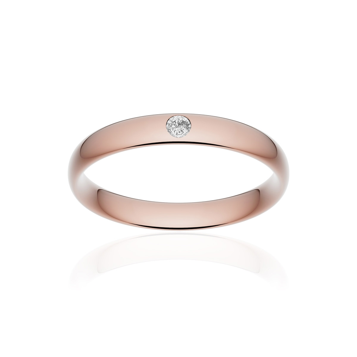 Alliance or 750 rose poli demi-jonc confort 3,5mm diamant brillant