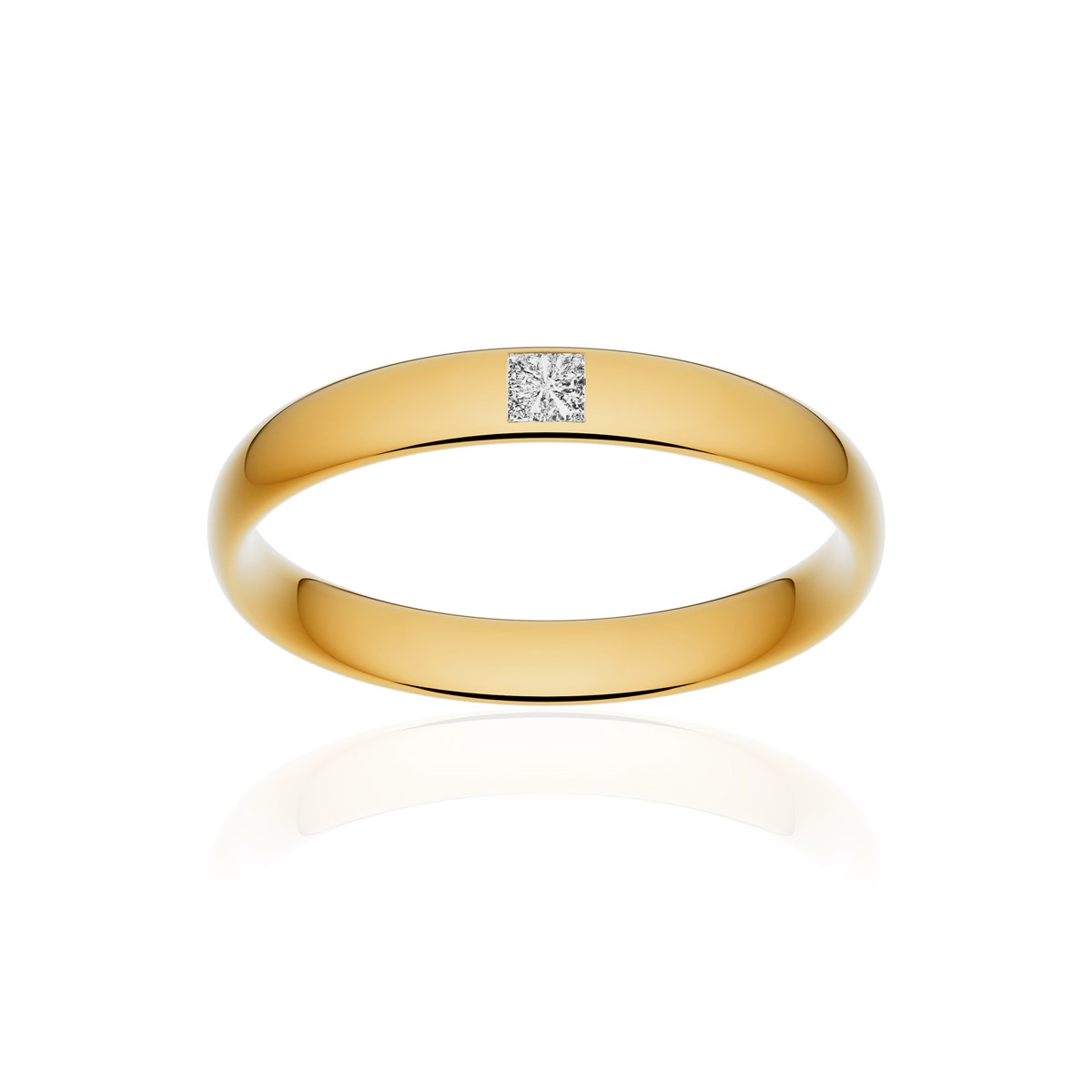 Alliance or 750 jaune poli demi-jonc confort 3,5mm diamant princesse