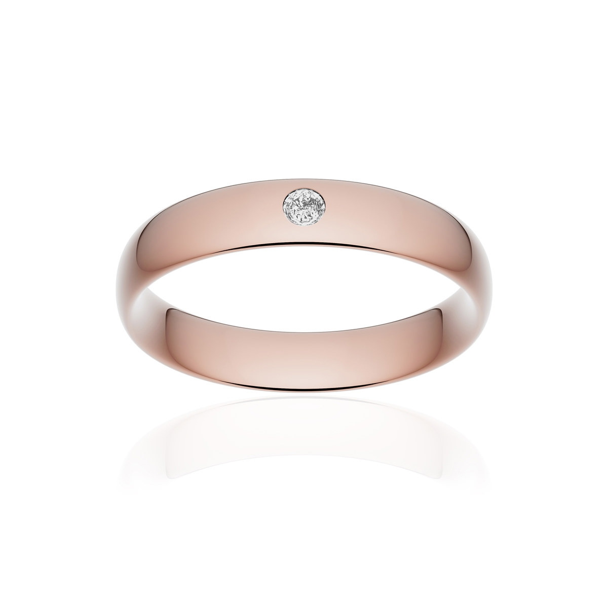 Alliance or 750 rose poli demi-jonc confort 4,5mm diamant brillant