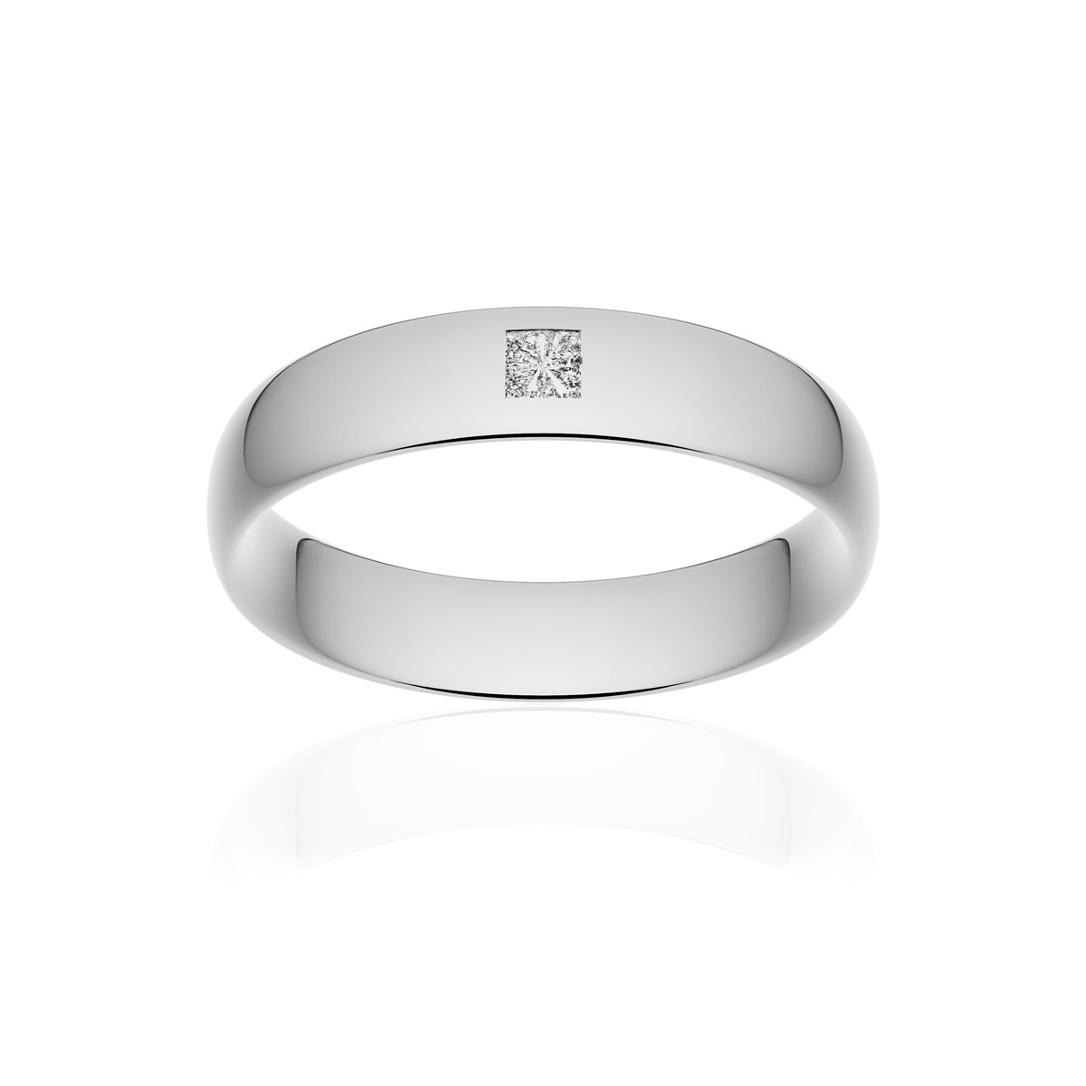 Alliance or 750 blanc poli demi-jonc confort 5mm diamant princesse