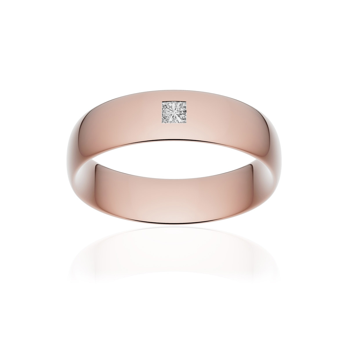 Alliance or 750 rose poli demi-jonc confort 6mm diamant princesse