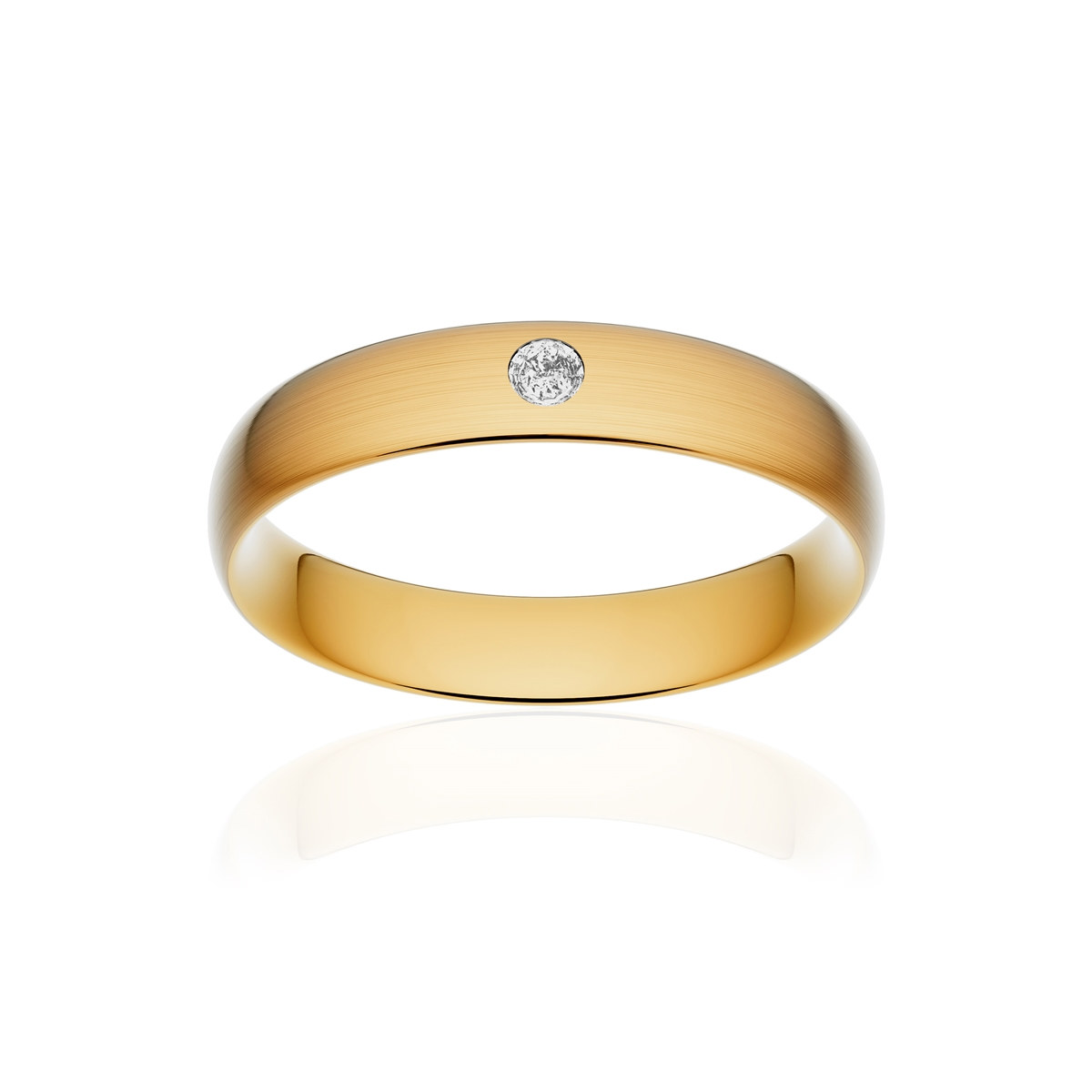 Alliance or 750 jaune brossé demi-jonc confort 4,5mm diamant brillant