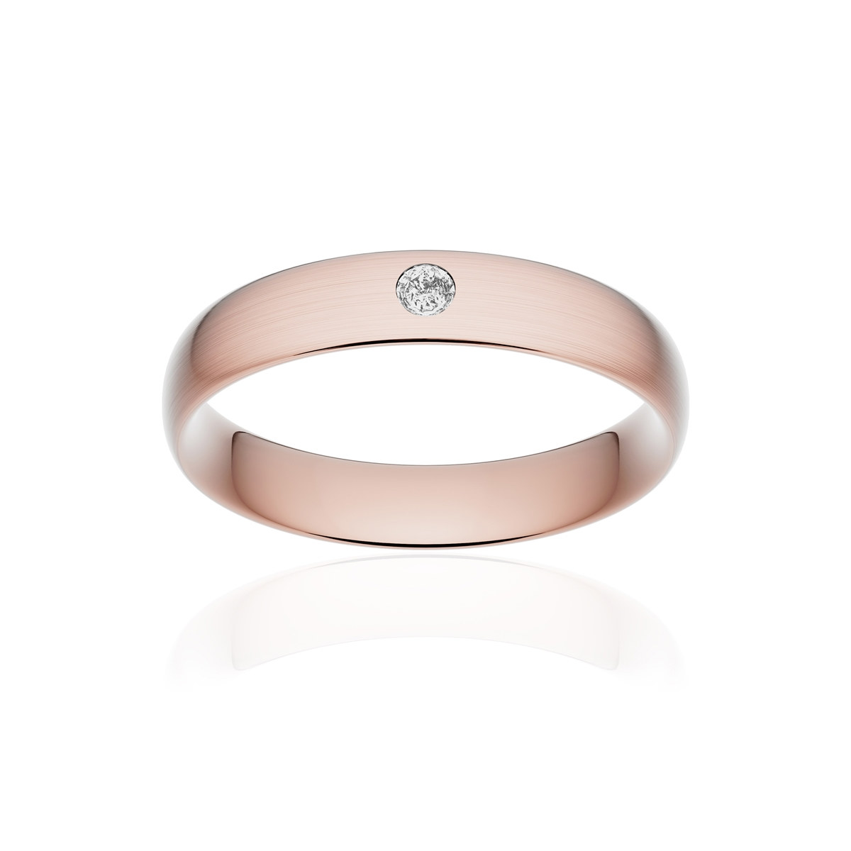 Alliance or 750 rose brossé demi-jonc confort 4,5mm diamant brillant