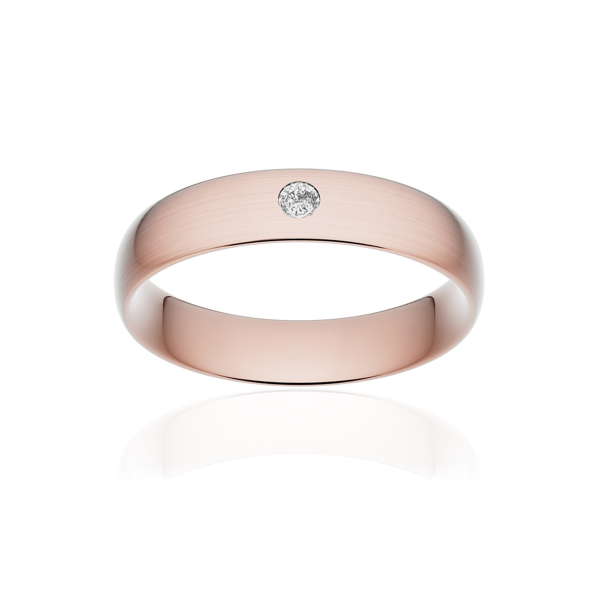 Alliance or 750 rose brossé demi-jonc confort 5mm diamant brillant