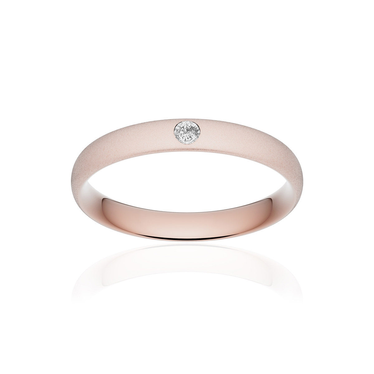 Alliance or 750 rose sablé demi-jonc confort 3,5mm diamant brillant