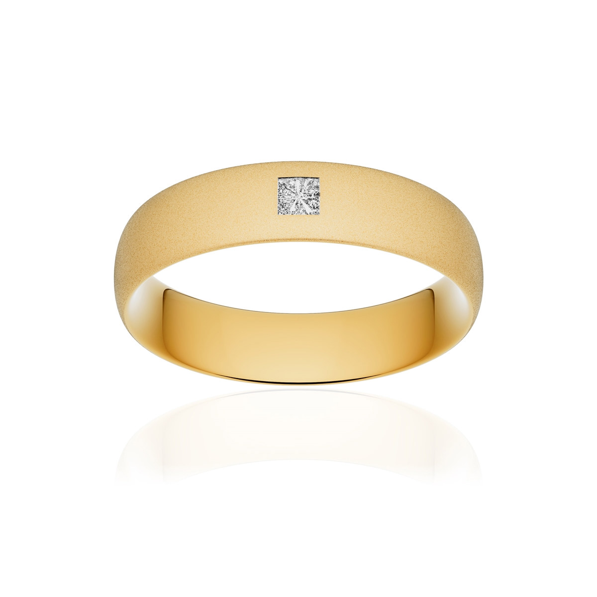Alliance or 750 jaune sablé demi-jonc confort 5,5mm diamant princesse