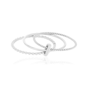 Ensemble 3 Bagues argent 925 perlée, polie et torsadée