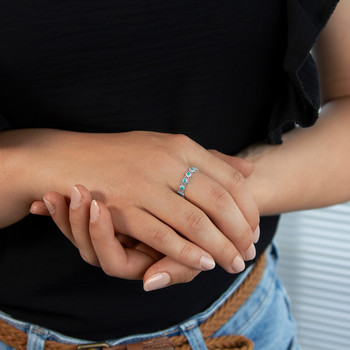 Bague argent 925 perlée motif soleil et laque bleue