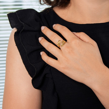 Bague plaqué or jaune, motif plume