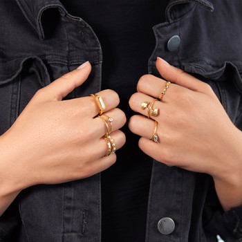 Bague plaqué or jaune perlée zirconias, motif rond et losange