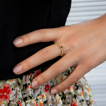 Bague plaqué or jaune perlée zirconia noir