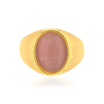 Bague acier jaune pierre imitation rose pale