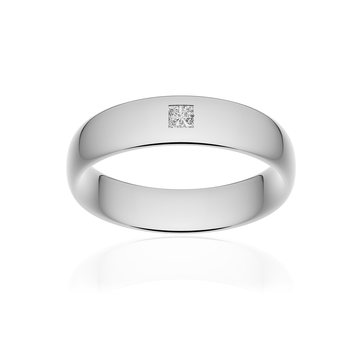 Alliance or 750 blanc poli ruban confort 5,5mm diamant princesse