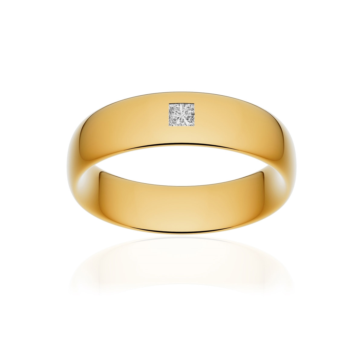 Alliance or 750 jaune poli ruban confort 6mm diamant princesse