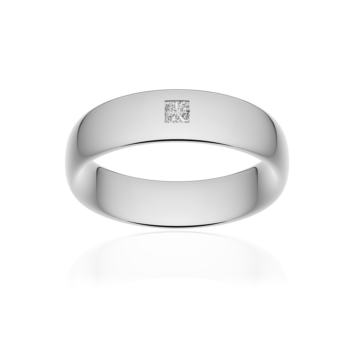 Alliance or 750 blanc poli ruban confort 6mm diamant princesse