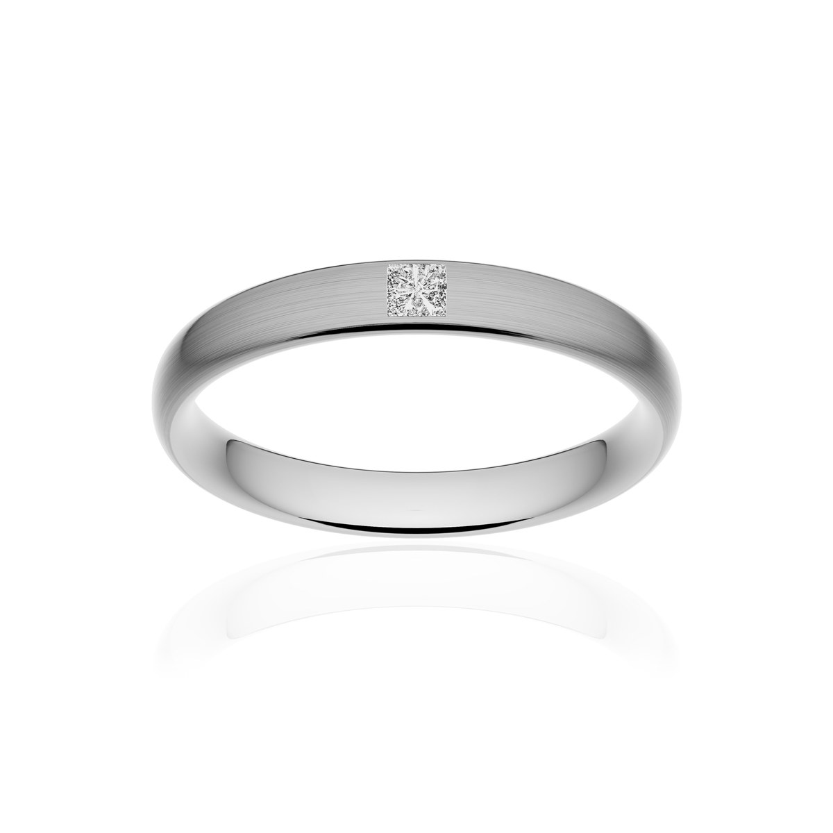 Alliance or 750 blanc brossé ruban confort 3,5mm diamant princesse