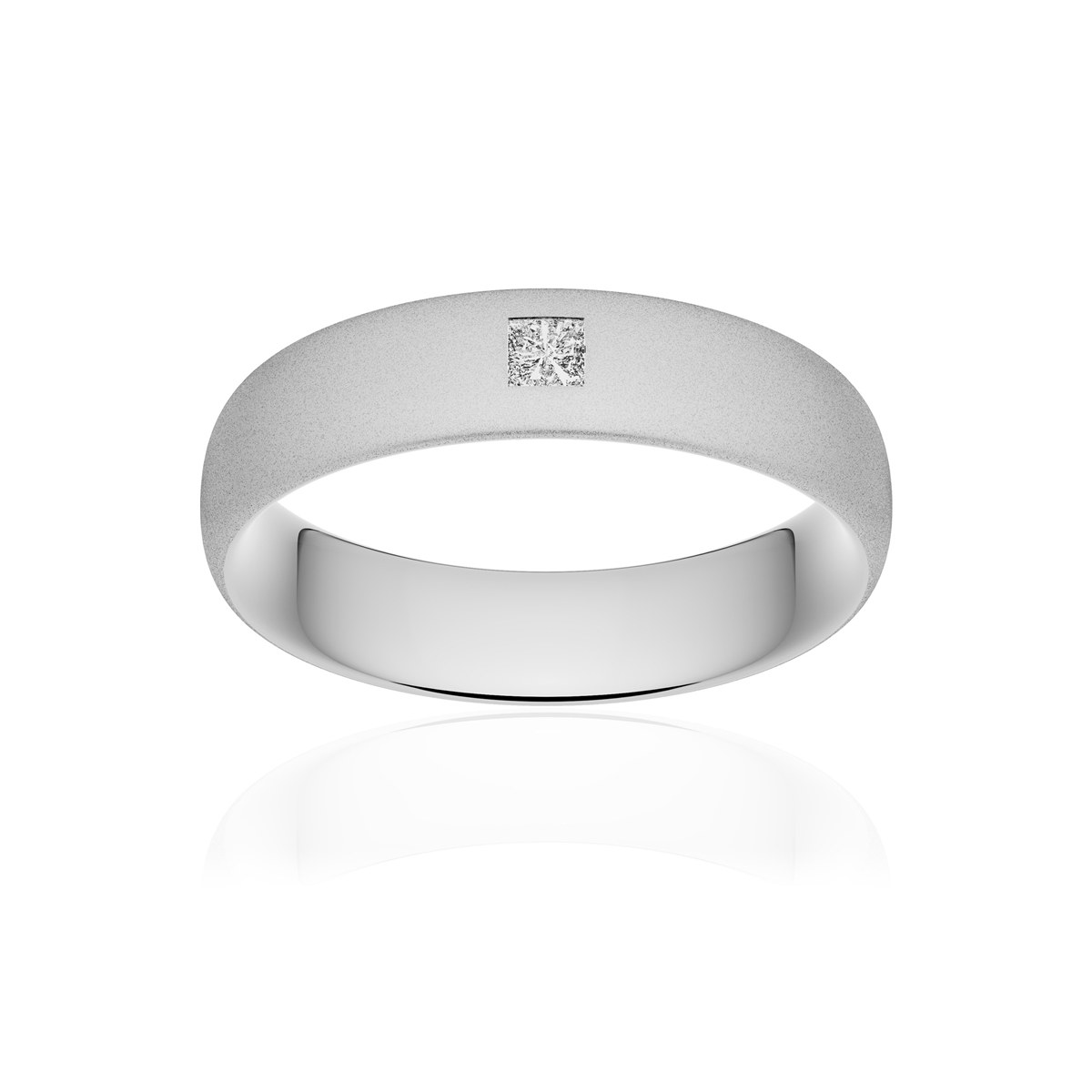 Alliance or 750 blanc sablé ruban confort 5,5mm diamant princesse