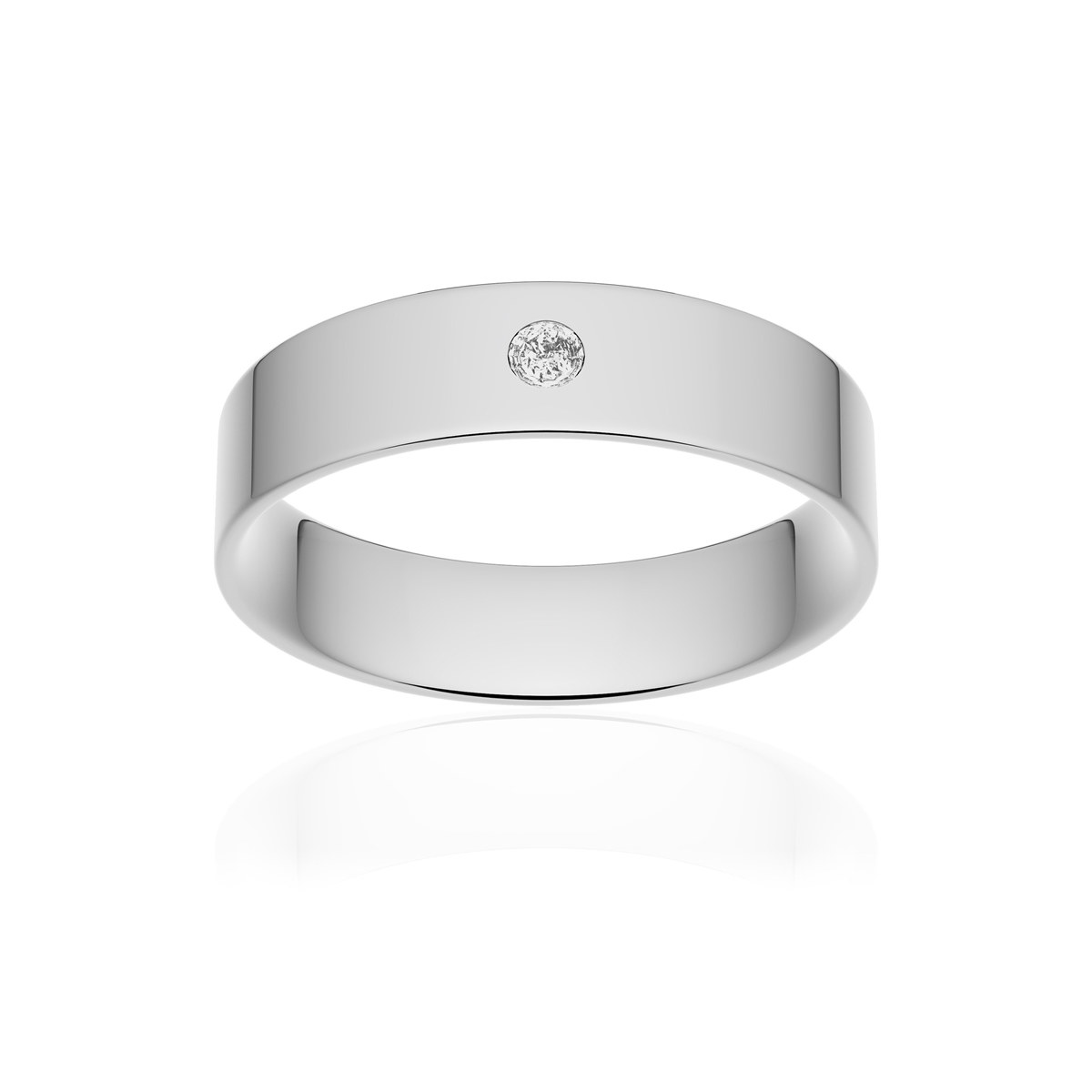 Alliance or 750 blanc poli ruban plat confort 5mm diamant brillant