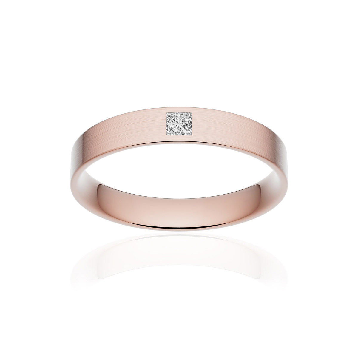 Alliance or 750 rose brossé ruban plat confort 3,5mm diamant princesse