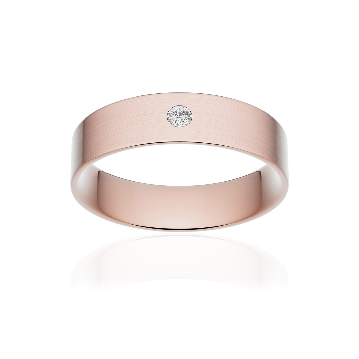 Alliance or 750 rose brossé ruban plat confort 5mm diamant brillant