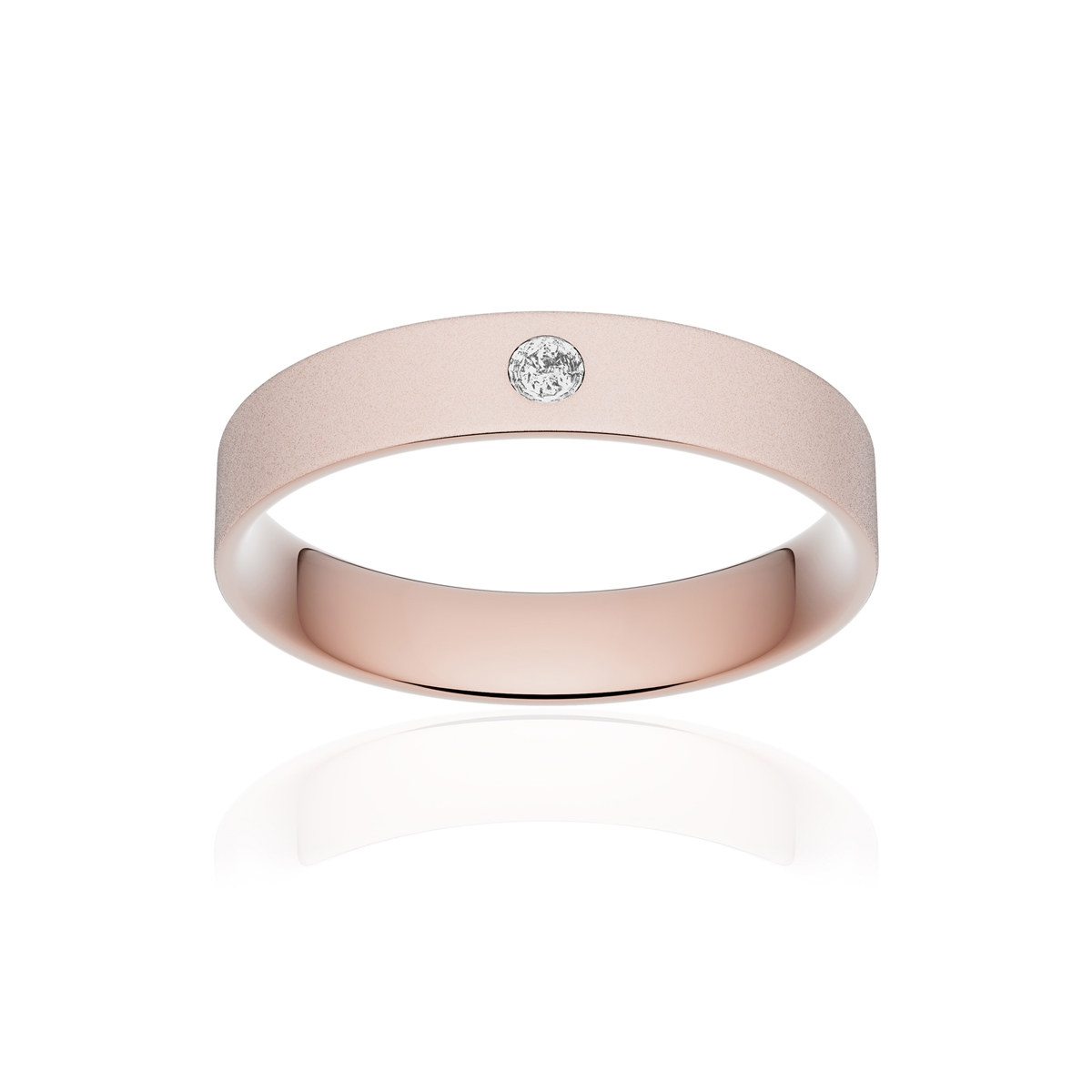 Alliance or 750 rose sablé ruban plat confort 4mm diamant brillant