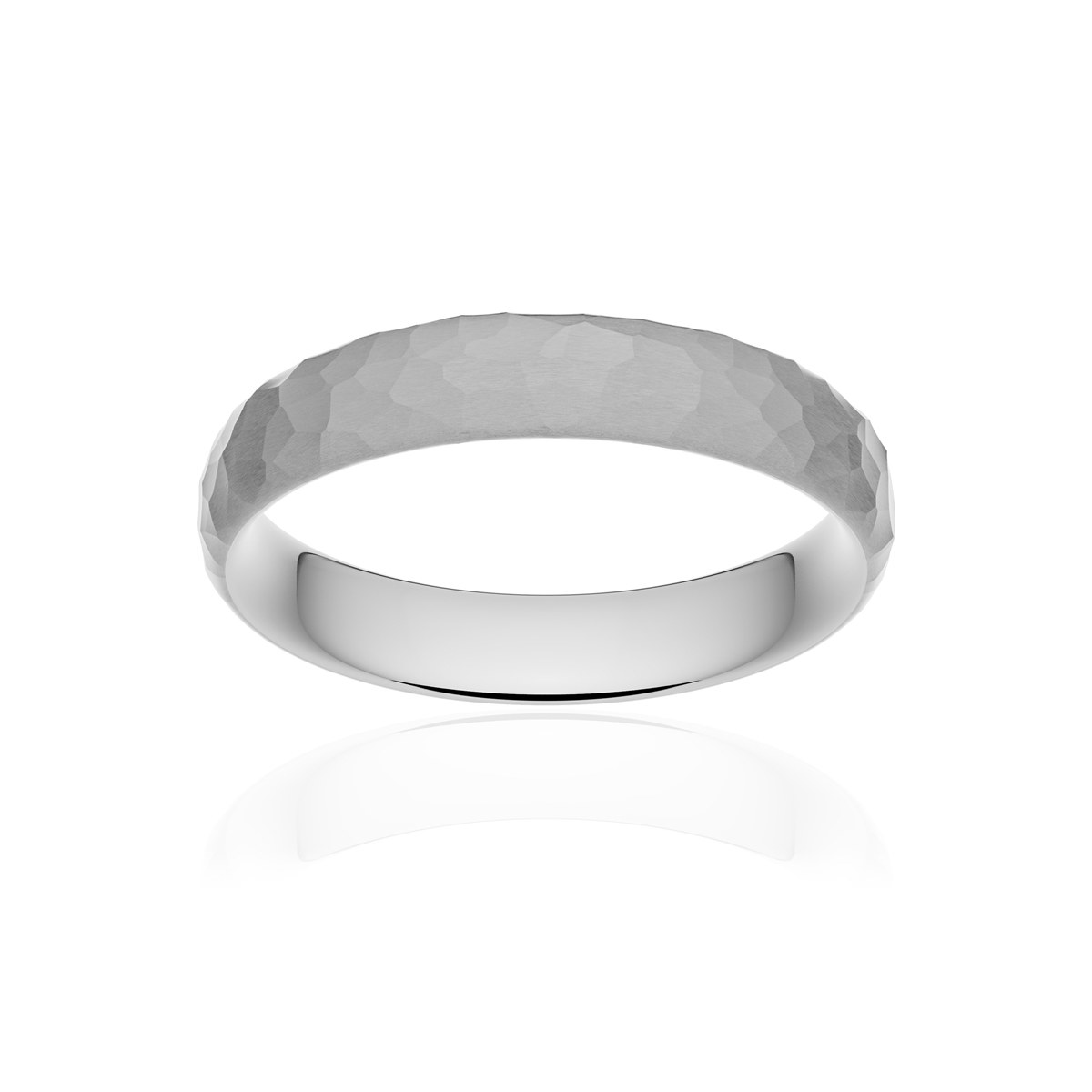 Alliance or 750 blanc martelé ruban confort 4,5mm
