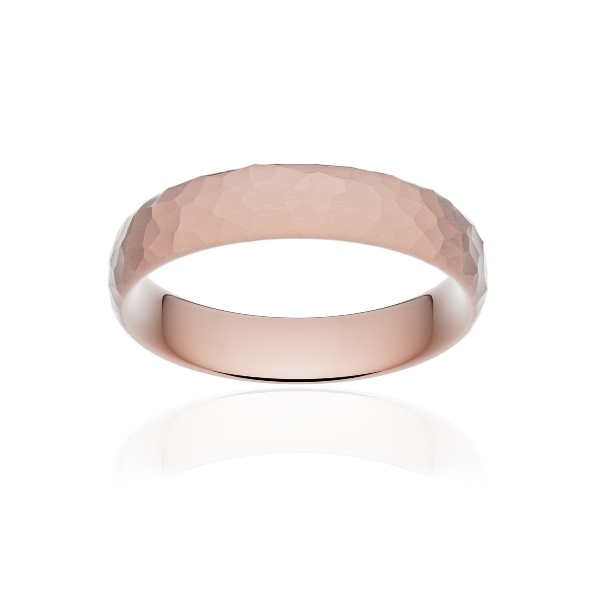 Alliance or 750 rose martelé ruban confort 5mm