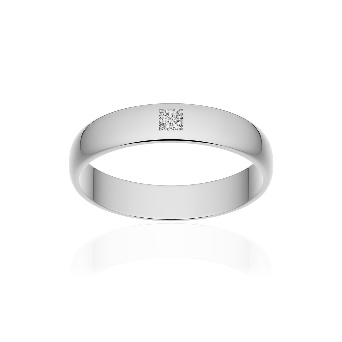 Alliance or 375 blanc poli demi-jonc 4mm diamant princesse