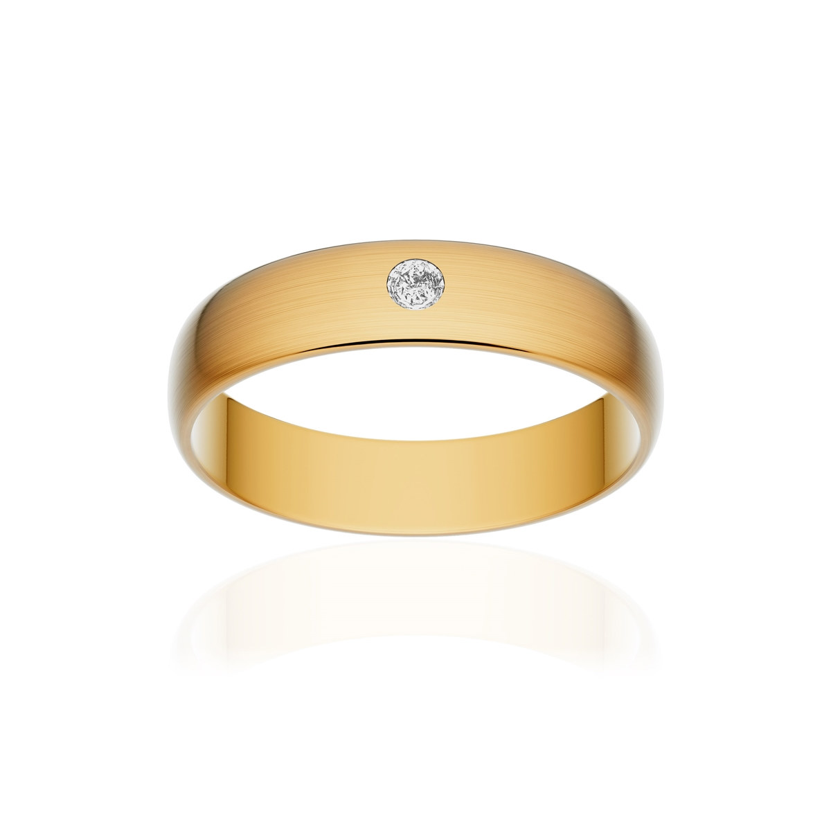 Alliance or 375 jaune brossé demi-jonc 4,5mm diamant brillant