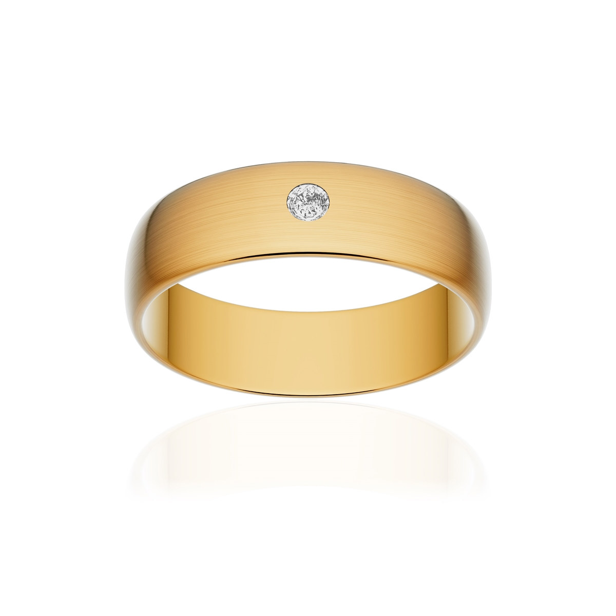 Alliance or 375 jaune brossé demi-jonc 5,5mm diamant brillant