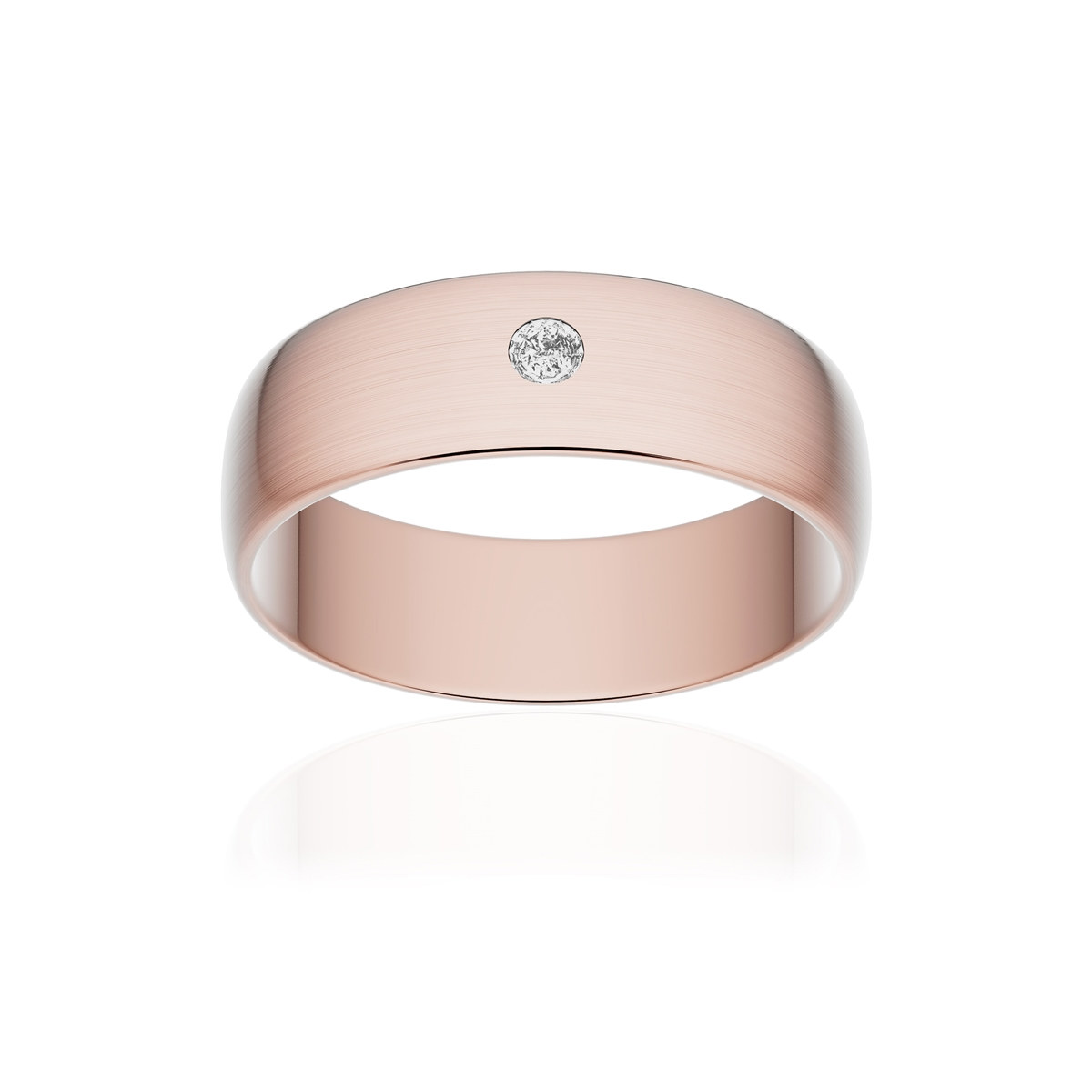 Alliance or 375 rose brossé demi-jonc 6mm diamant brillant