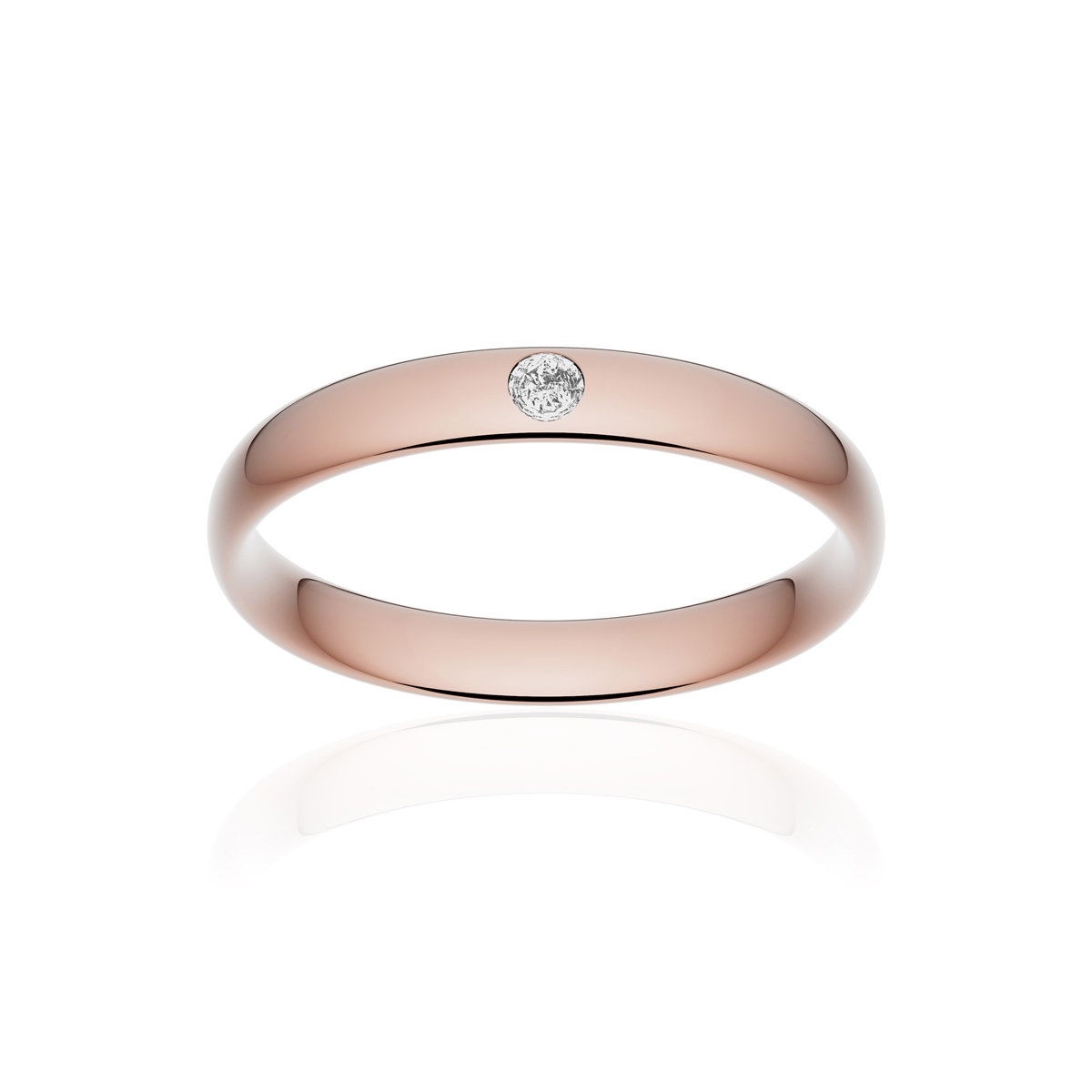 Alliance or 375 rose poli demi-jonc confort 3,5mm diamant brillant