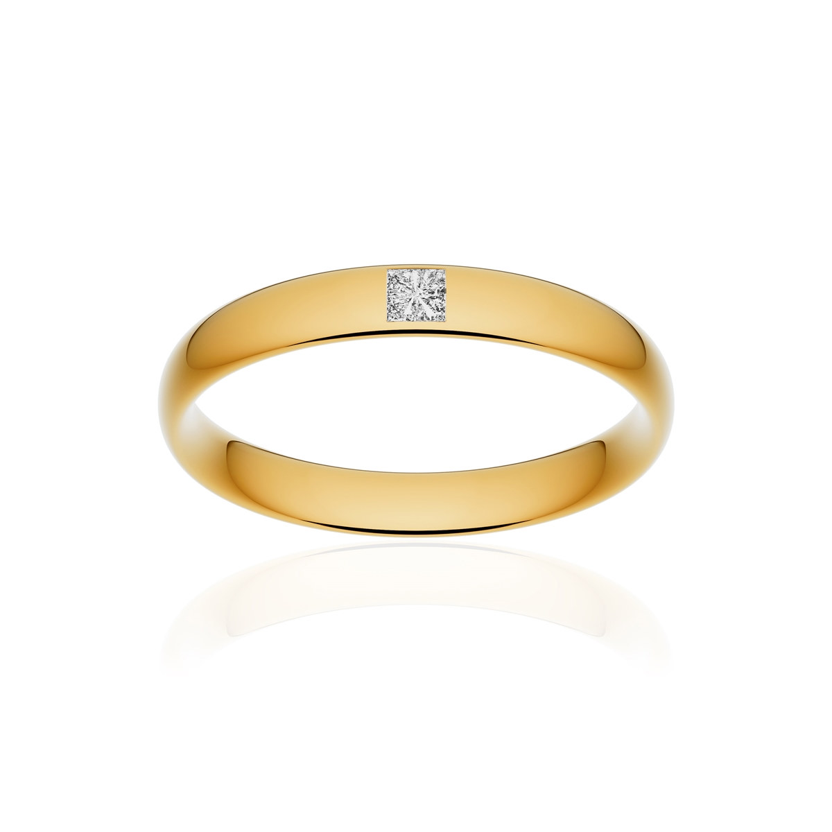 Alliance or 375 jaune poli demi-jonc confort 3,5mm diamant princesse