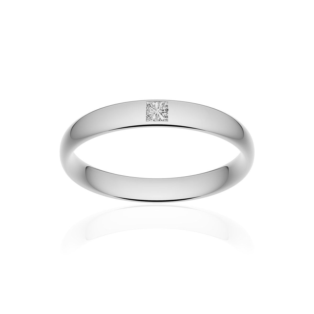 Alliance or 375 blanc poli demi-jonc confort 3,5mm diamant princesse