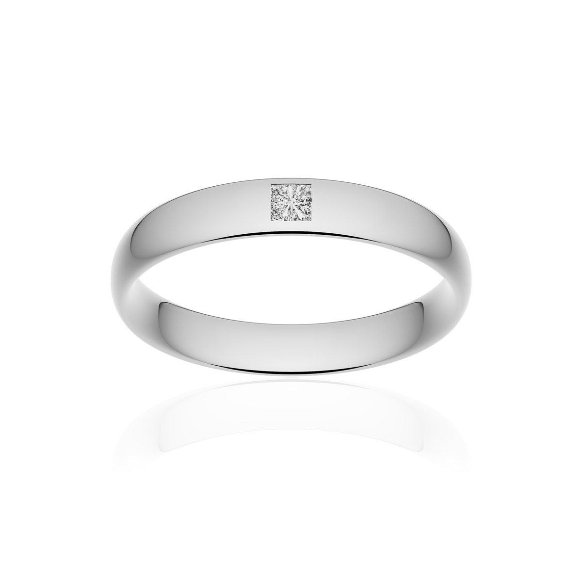 Alliance or 375 blanc poli demi-jonc confort 4mm diamant princesse
