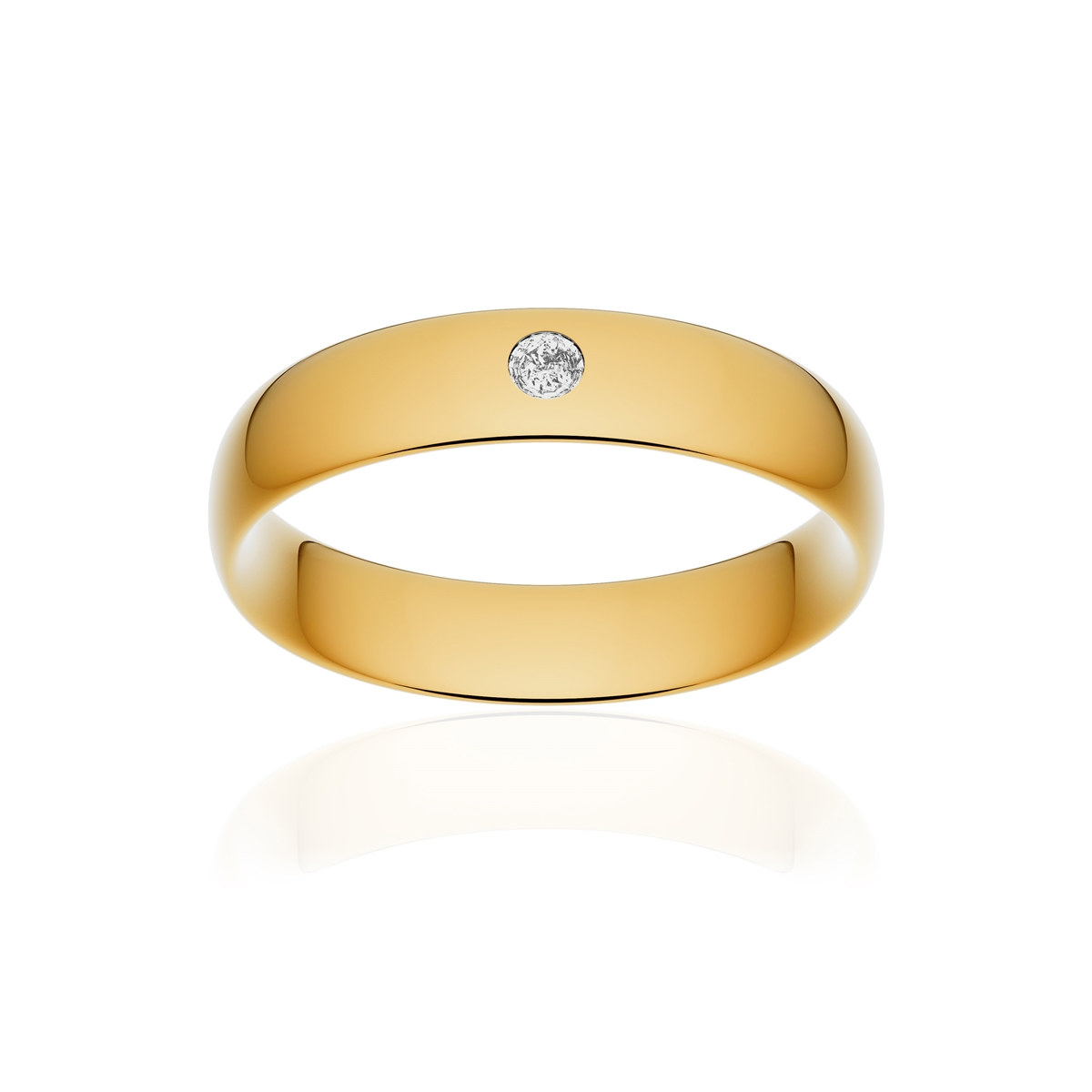 Alliance or 375 jaune poli demi-jonc confort 5mm diamant brillant