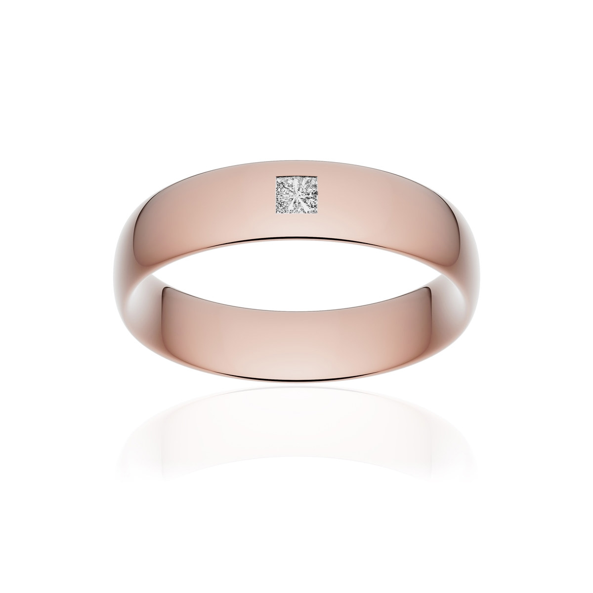 Alliance or 375 rose poli demi-jonc confort 5,5mm diamant princesse