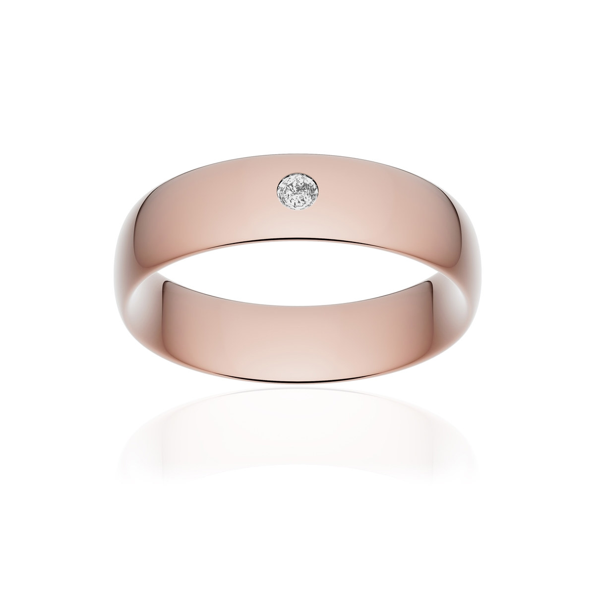 Alliance or 375 rose poli demi-jonc confort 6mm diamant brillant