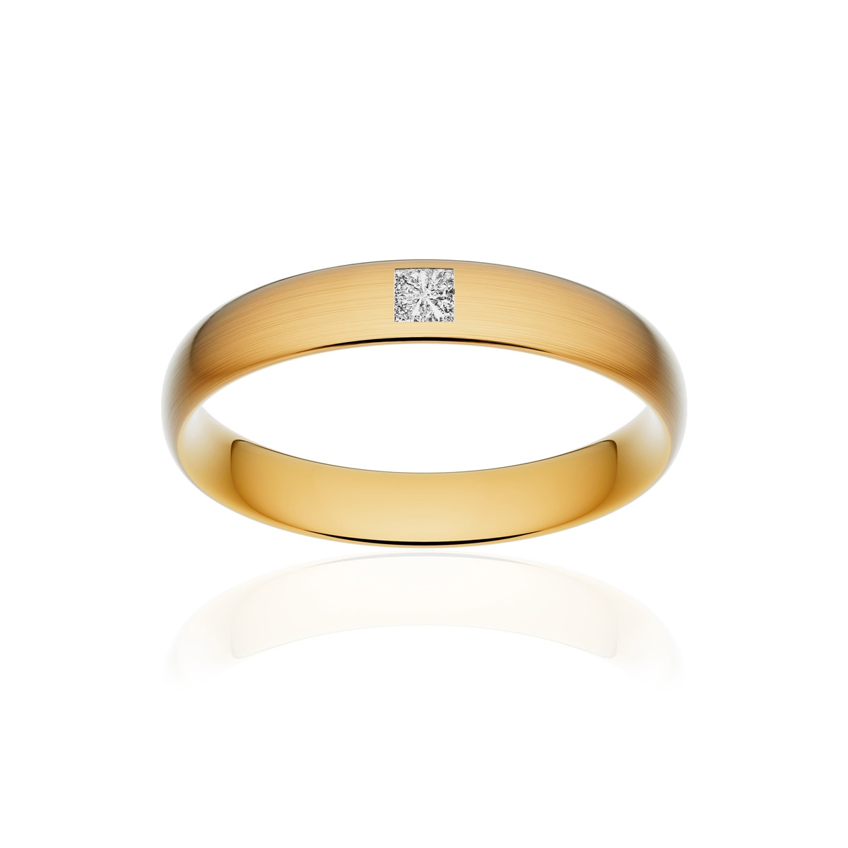 Alliance or 375 jaune brossé demi-jonc confort 4mm diamant princesse