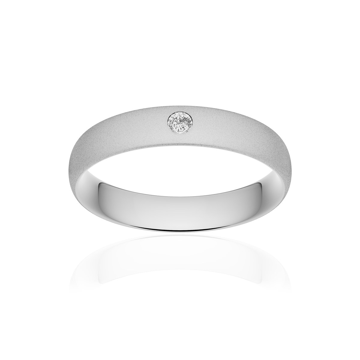 Alliance or 375 blanc sablé demi-jonc confort 4,5mm diamant brillant