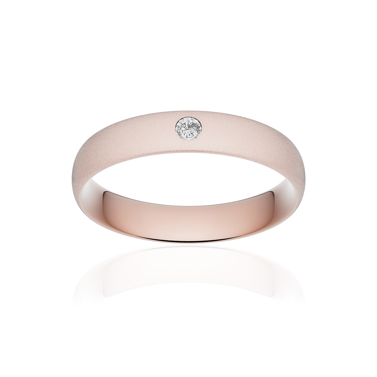 Alliance or 375 rose sablé demi-jonc confort 4,5mm diamant brillant