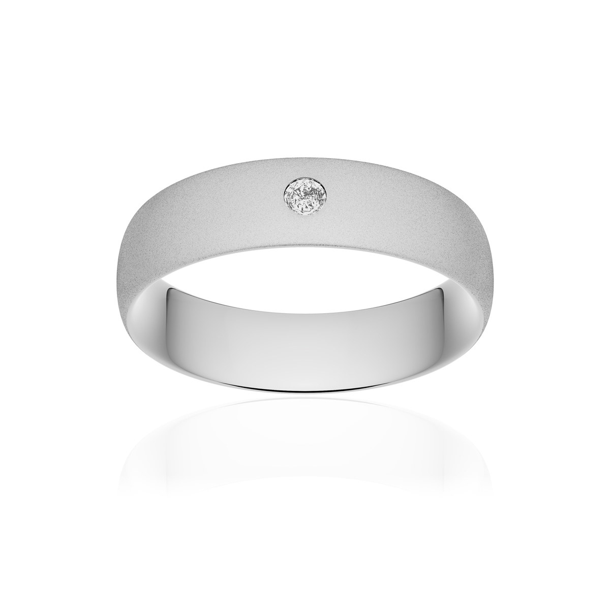 Alliance or 375 blanc sablé demi-jonc confort 6mm diamant brillant