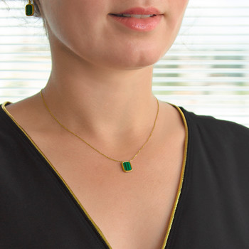Collier or 750 jaune malachite rectangulaire 45 cm