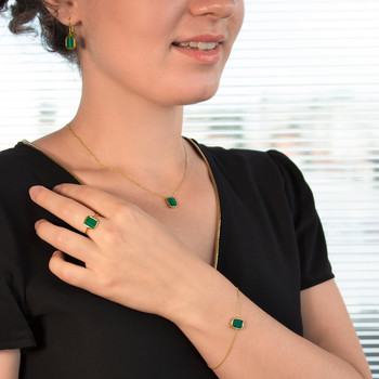 Collier or 750 jaune malachite rectangulaire 45 cm