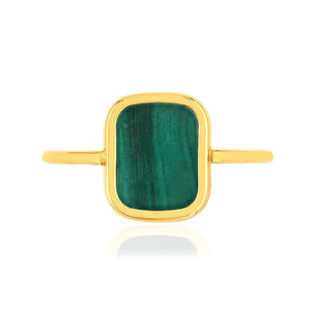 Bague or 750 jaune malachite rectangulaire