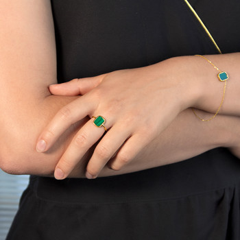 Bague or 750 jaune malachite rectangulaire